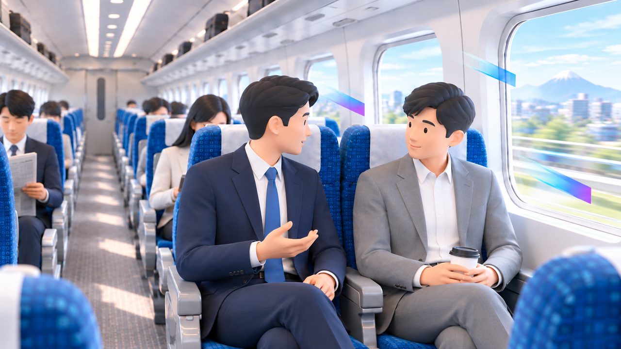 隣の席の参加者と話す様子